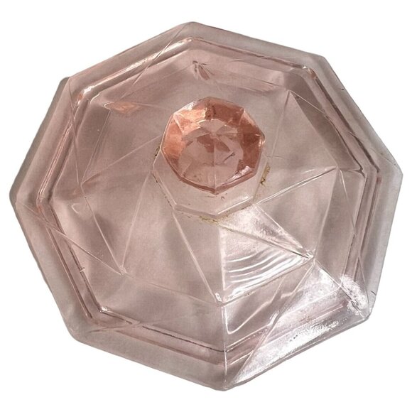 Pink Depression Glass Cracked Ice Covered Sugar Bowl with Lid Art Deco Style VTG - Picture 8 of 9